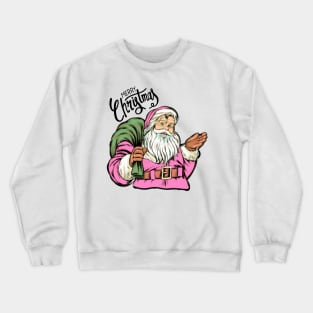 Retro Vintage Pink Santa Claus Merry Christmas Crewneck Sweatshirt